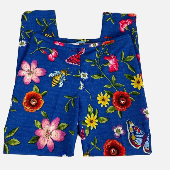 J. McLaughlin Margot Pants Size 6 Blue Floral Butterfly Print Slim - Picture 2 of 13